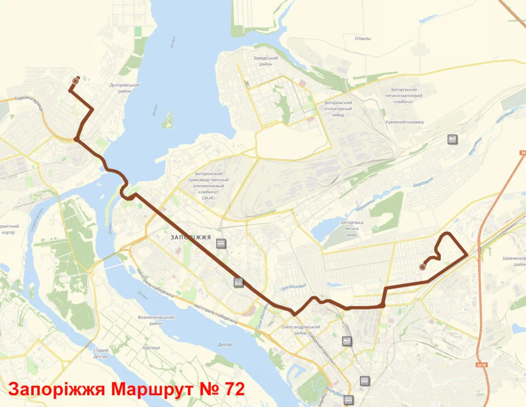 Розклад автобуса 72 у Запоріжжі